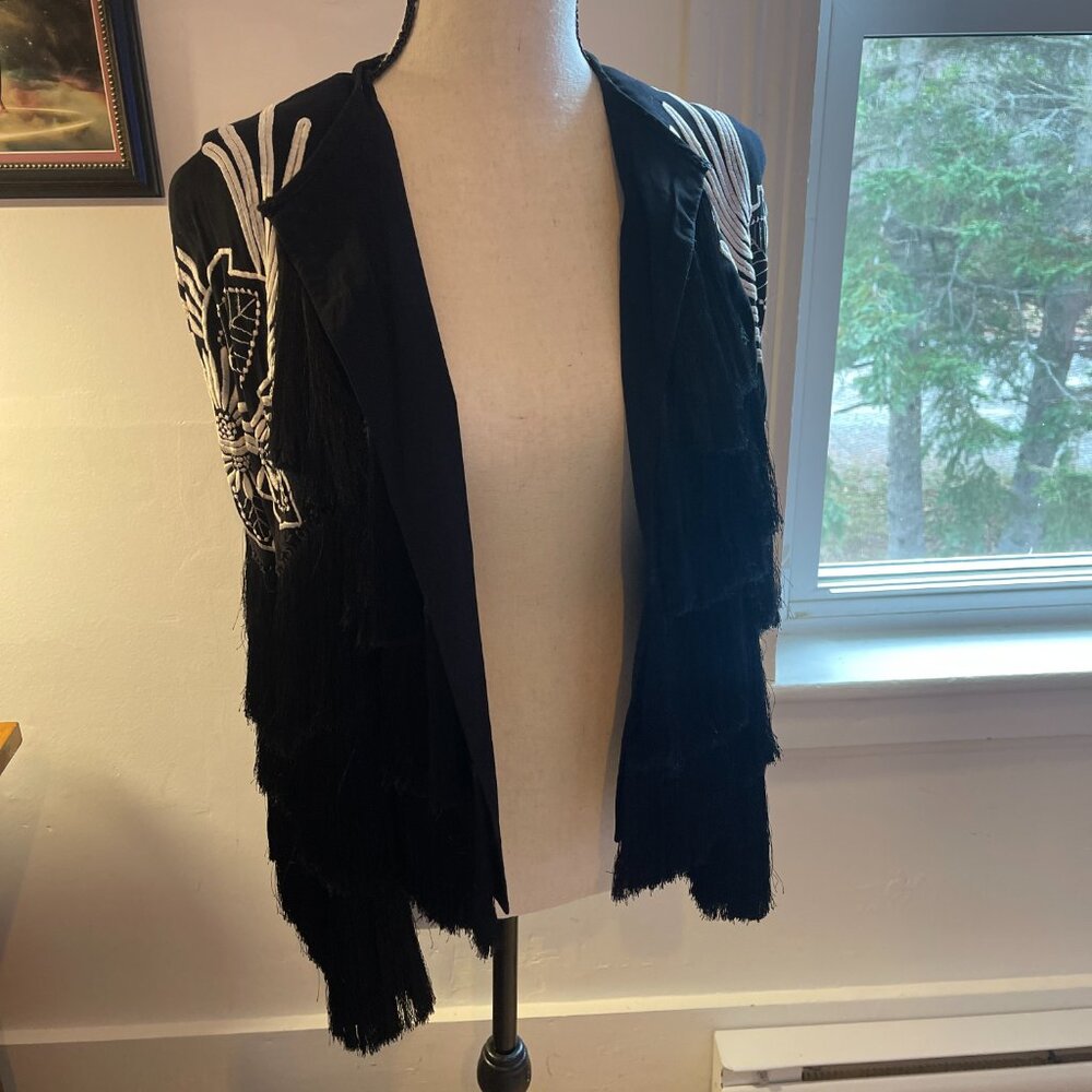 Free People Black Fringe Cape – XS